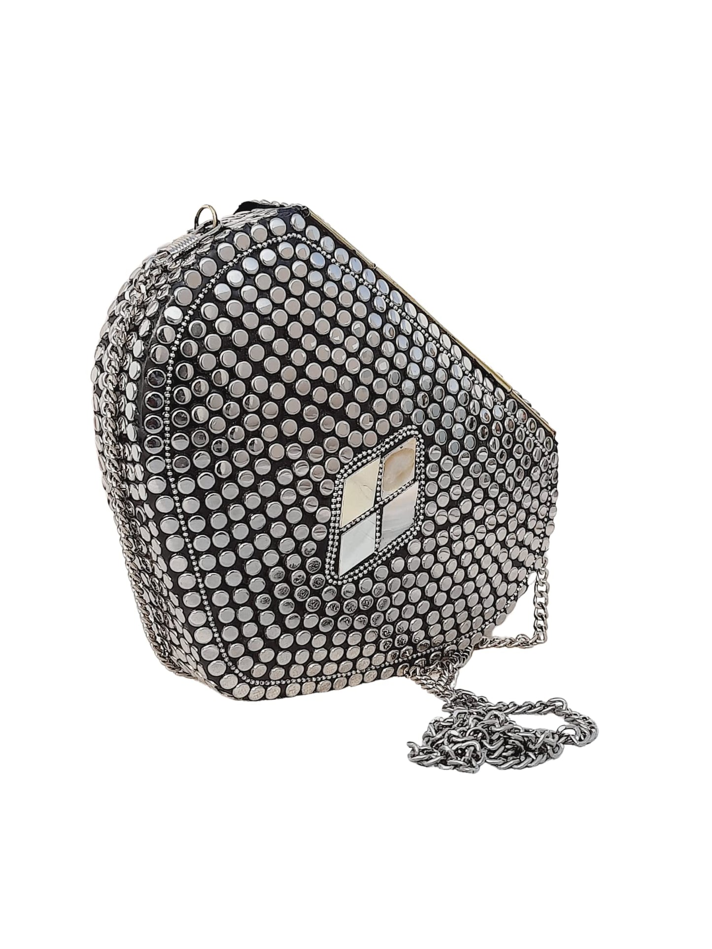 Trend Overseas Ethnic Indian Handmade Heart Design Small Size Bridal Clutch Stone Mosaic Clutch