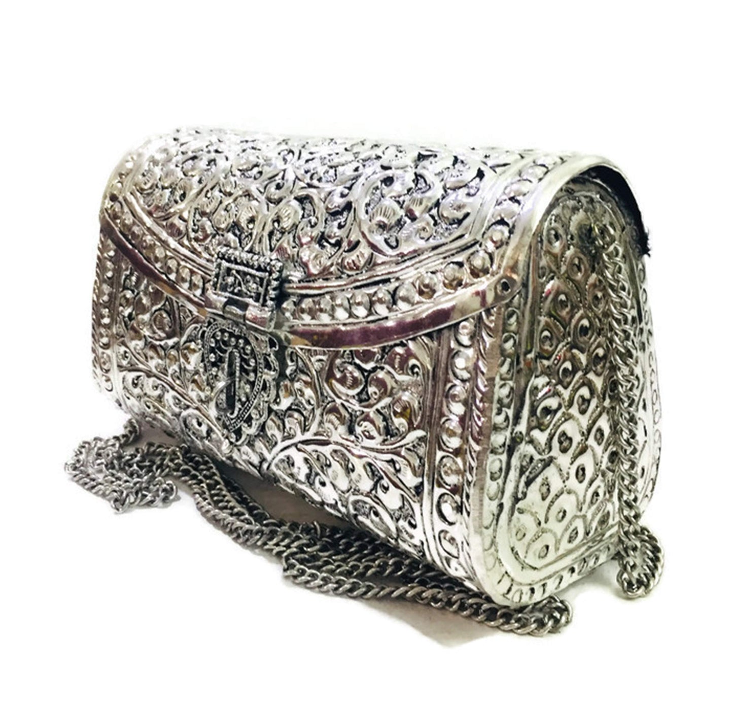 Trend Overseas women gift bridal bag Silver Brass Metal Clutch Sling Bag Indian Ethnic Antique clutch