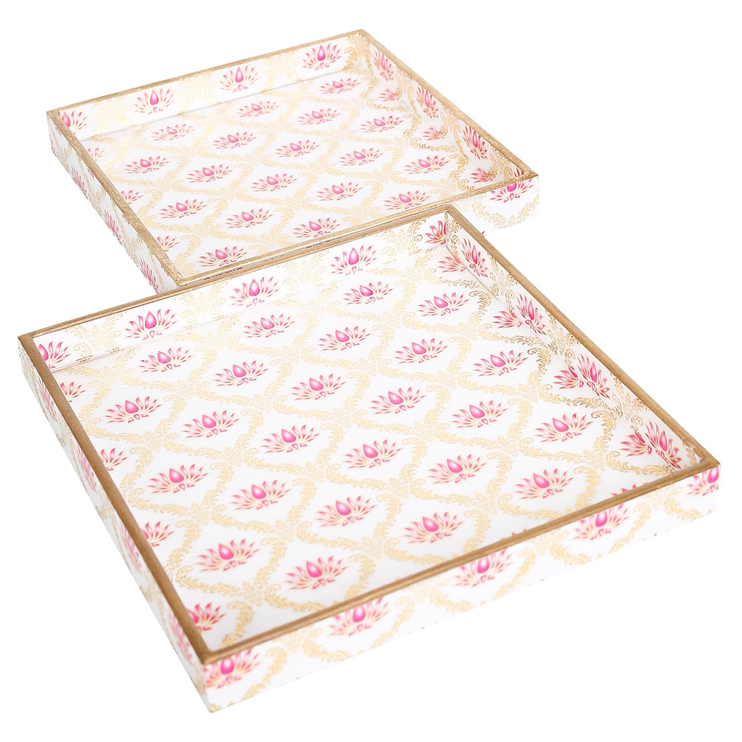 Trend Overseas Designer MDF Wooden Serving Trays Set - Special Enamel Coating, 3D Gold Foil Work, Perfect Size