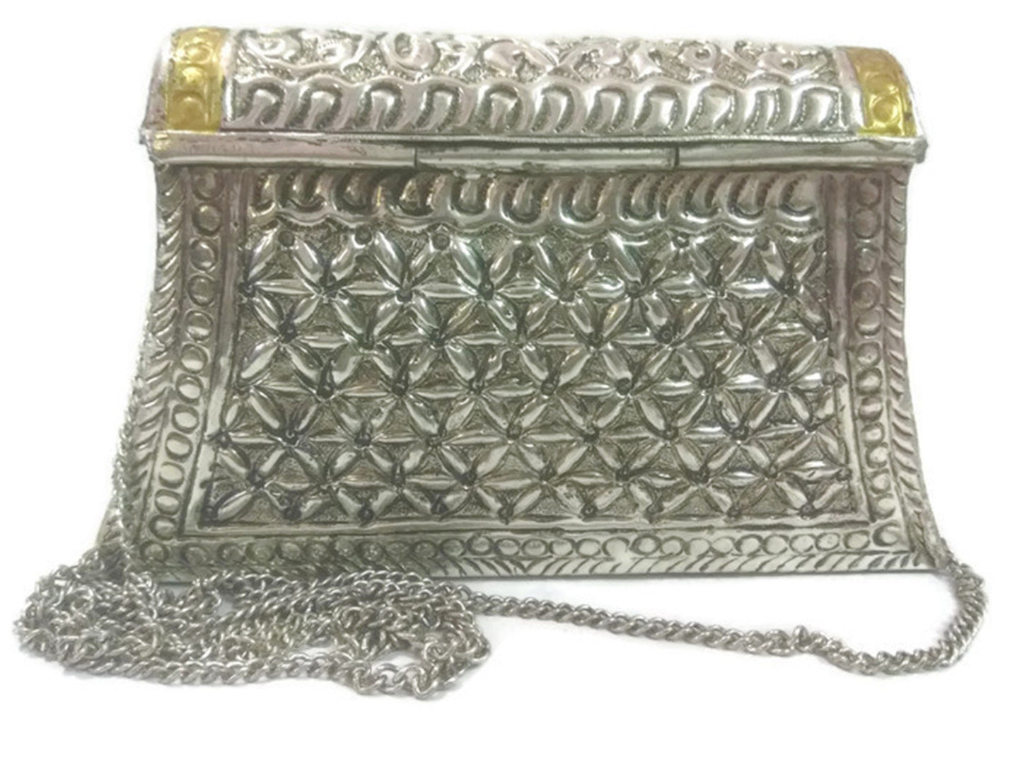 Trend Overseas Hand Carving Vintage Brass Purse antique Ethnic Handmade Women metal clutch Bag Hand clutch Handbag for women hand purse