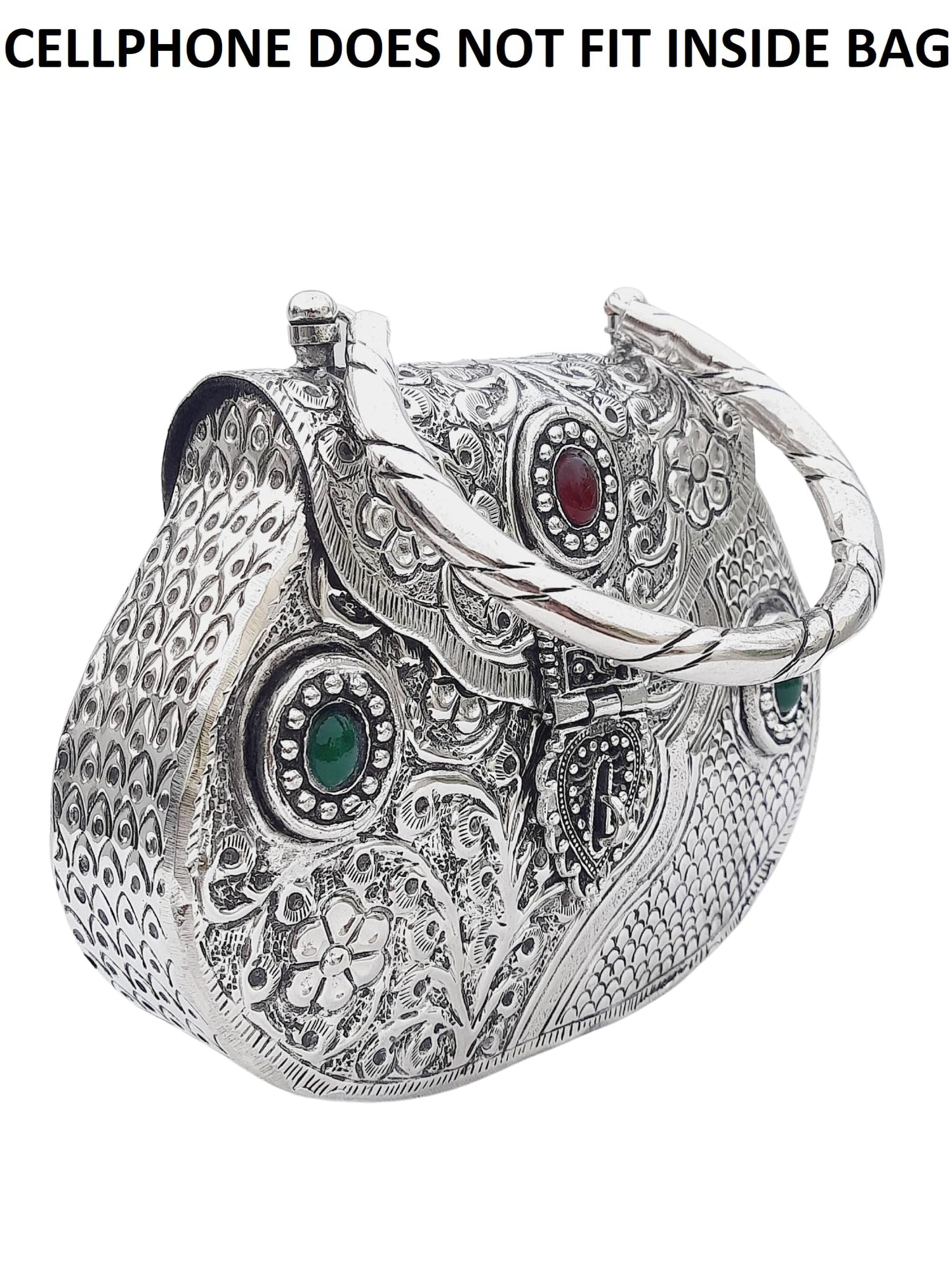 Trend Overseas Ethnic Women Silver Brass Metal Bridal bag Handle Clutch Sling Bag