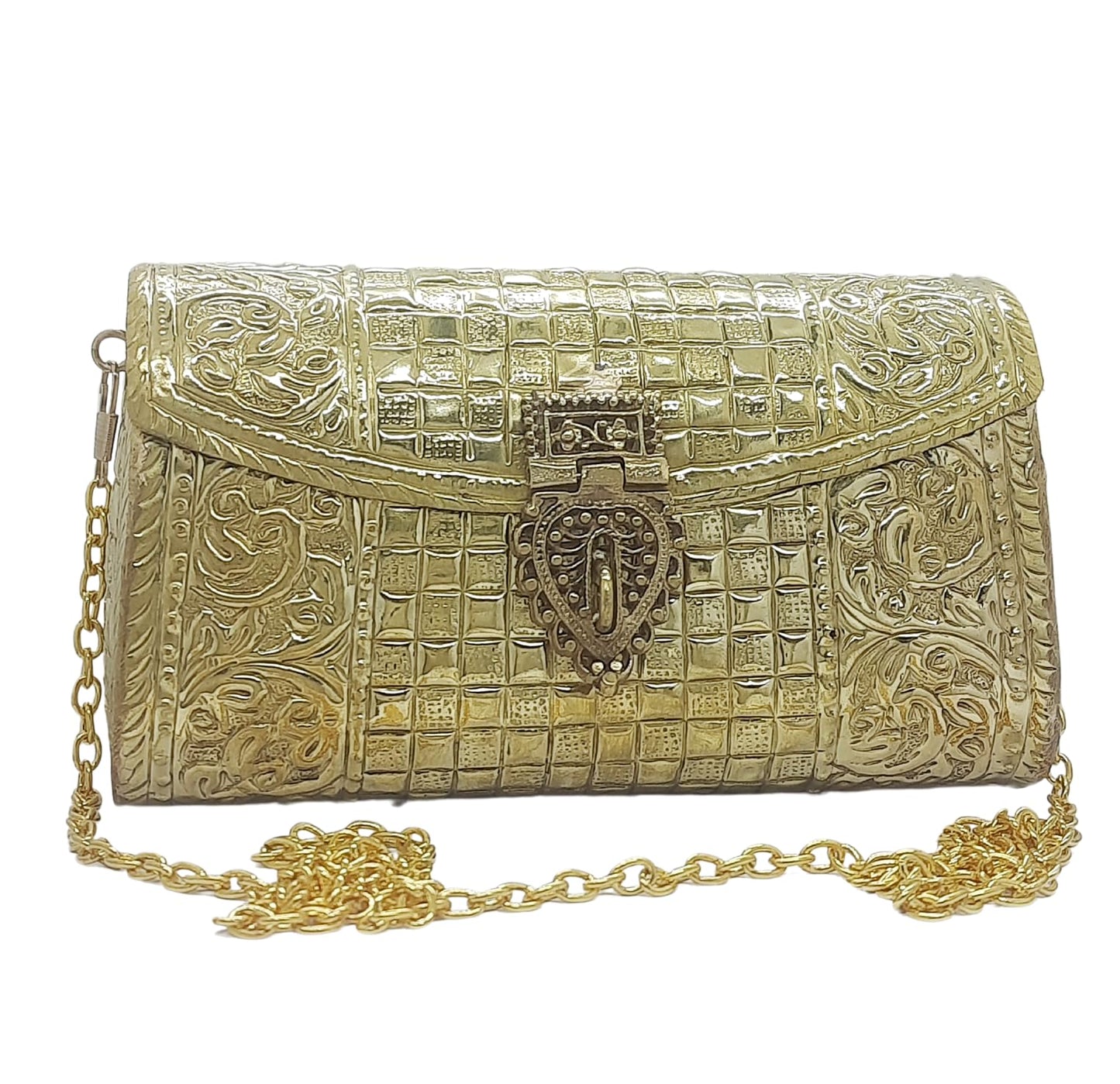 Trend Overseas Women Bridal Silver Gold Metal clutches Ethnic Handmade Brass Purse Metal party Bag Antique Hand Carving Purse