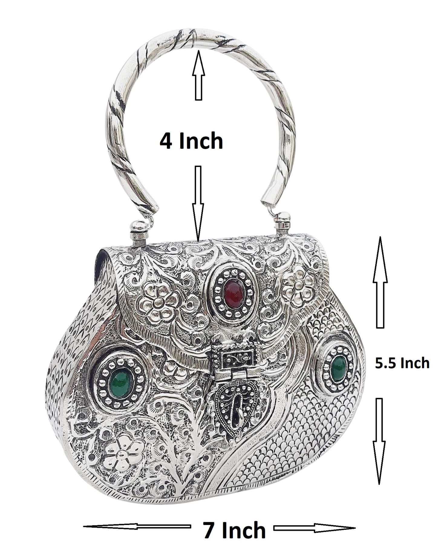 Trend Overseas Ethnic Women Silver Brass Metal Bridal bag Handle Clutch Sling Bag