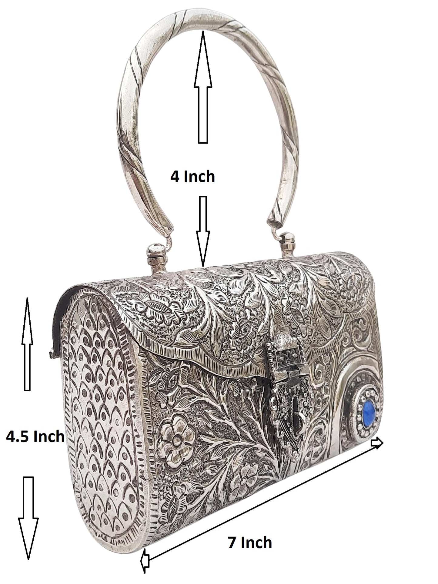 Trend Overseas Ethnic Women Silver Brass Metal Bridal bag Handle Clutch Sling Bag