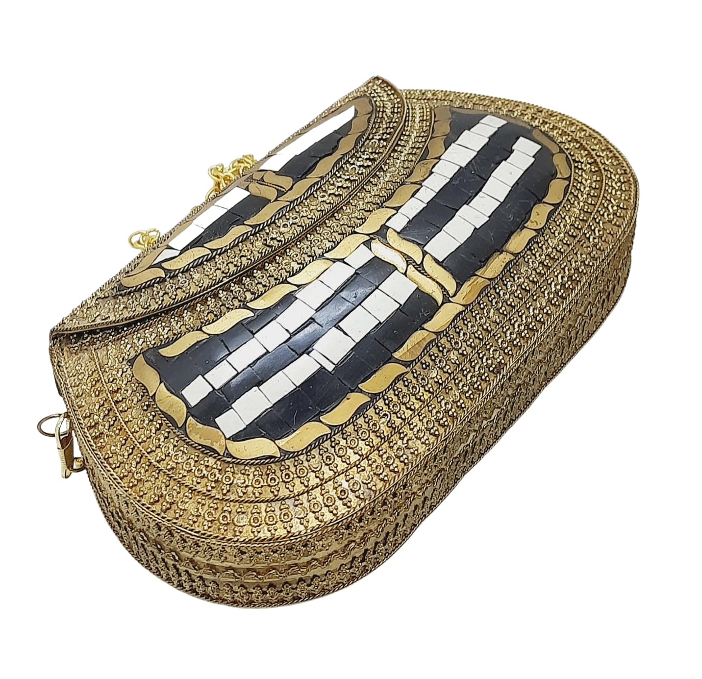Trend Overseas Handmade Antique Stone Bag Ethnic Clutch - Metal Bag Perfect for Parties, Fits All Cellphone Models