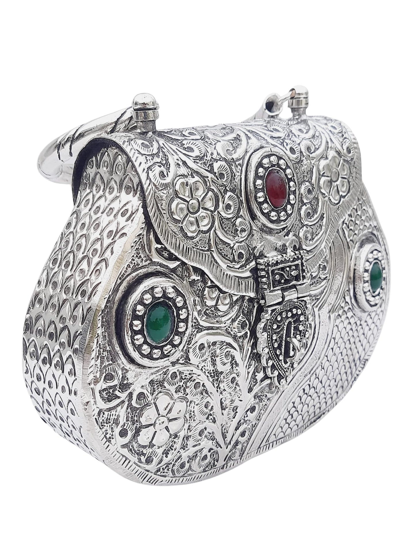 Trend Overseas Ethnic Women Silver Brass Metal Bridal bag Handle Clutch Sling Bag
