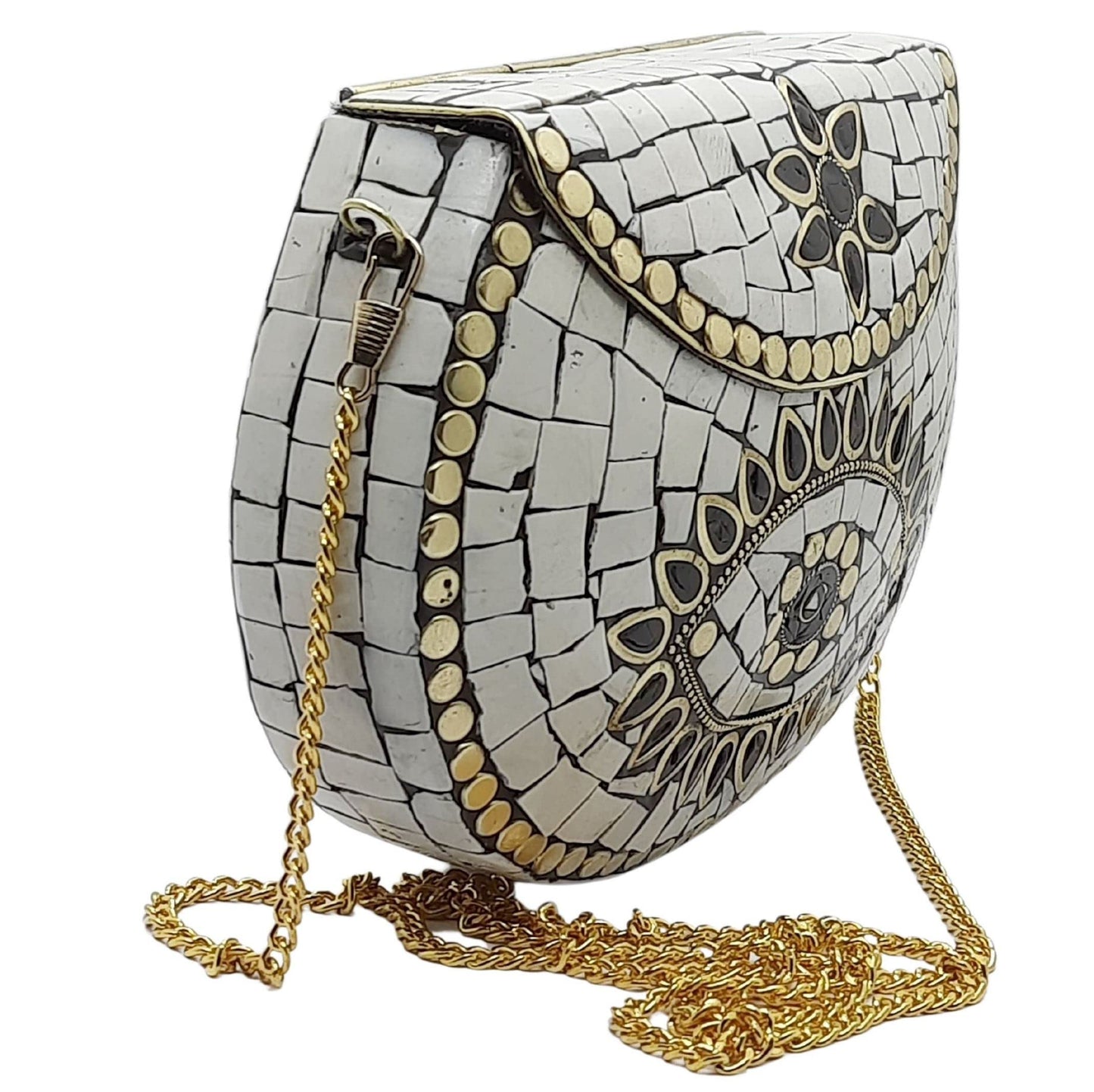 Trend Overseas Ethnic Antique Indian Handmade Mosaic Stone Chip Bag Bridal Clutch