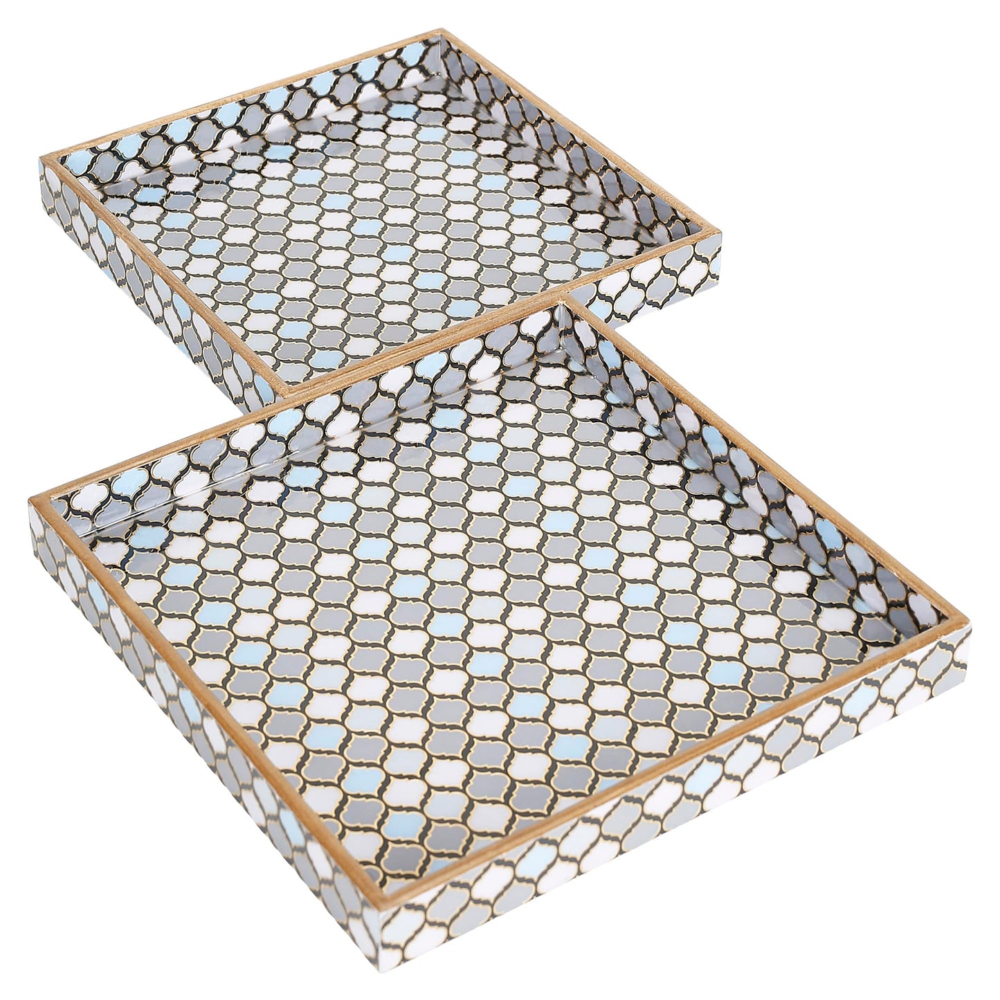 Trend Overseas Designer MDF Wooden Serving Trays Set - Special Enamel Coating, 3D Gold Foil Work, Perfect Size