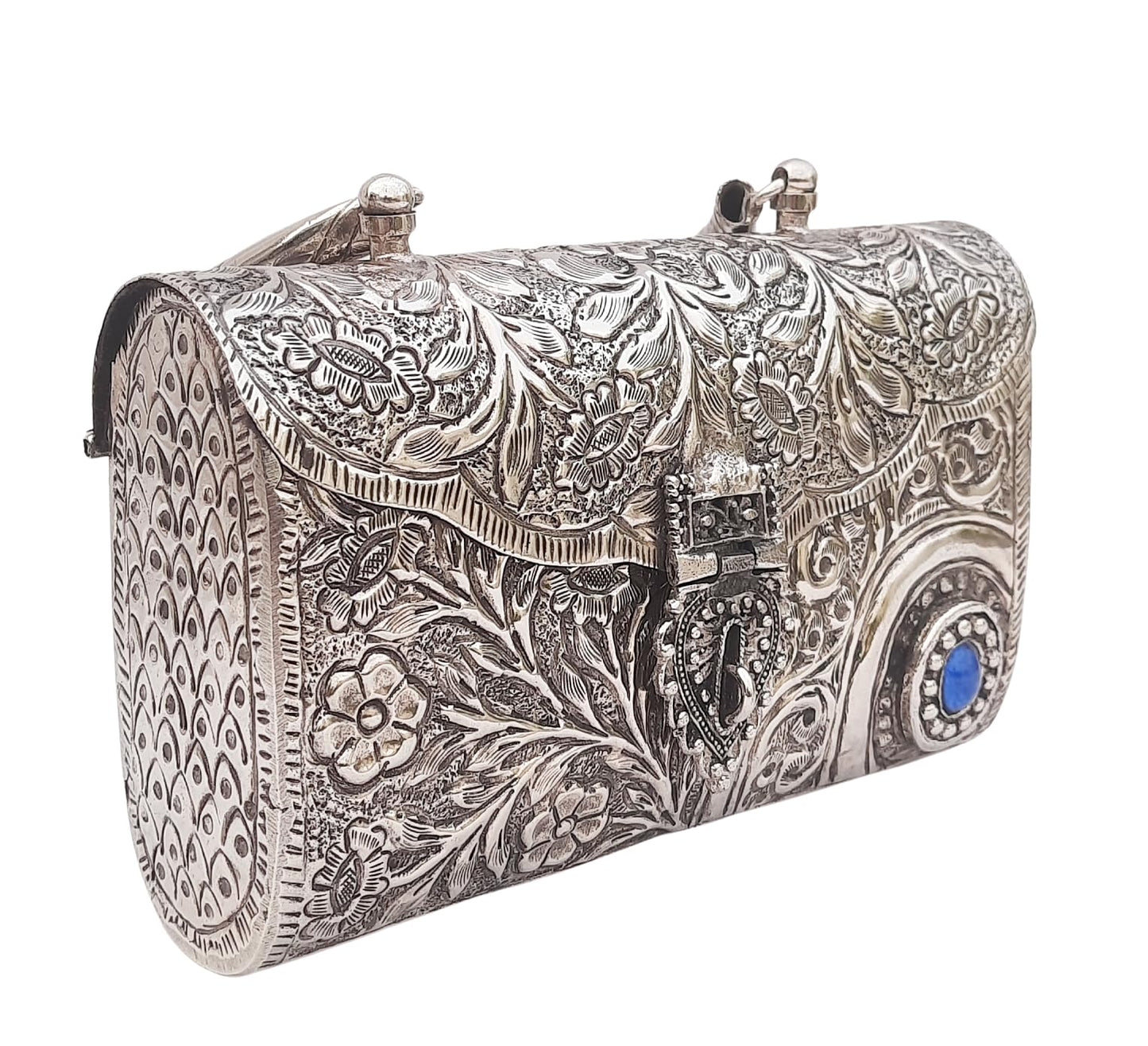 Trend Overseas Ethnic Women Silver Brass Metal Bridal bag Handle Clutch Sling Bag