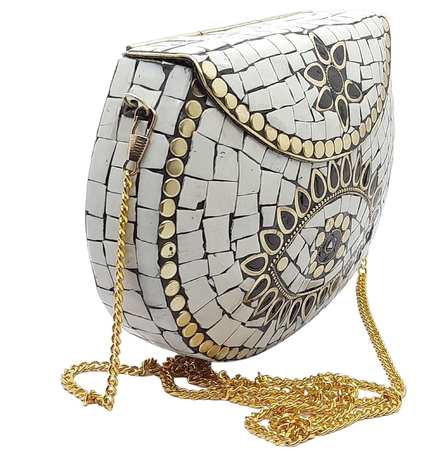 Trend Overseas Ethnic Antique Indian Handmade Mosaic Stone Chip Bag Bridal Clutch