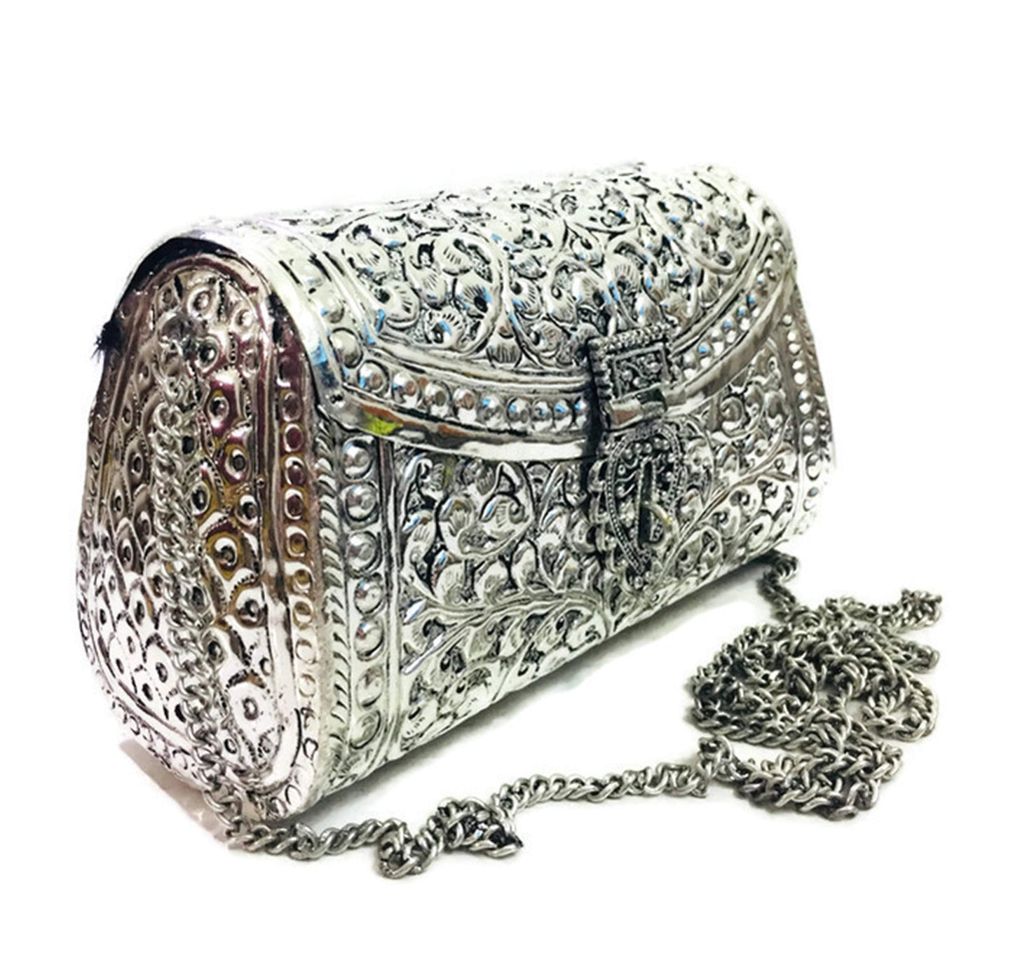 Trend Overseas women gift bridal bag Silver Brass Metal Clutch Sling Bag Indian Ethnic Antique clutch