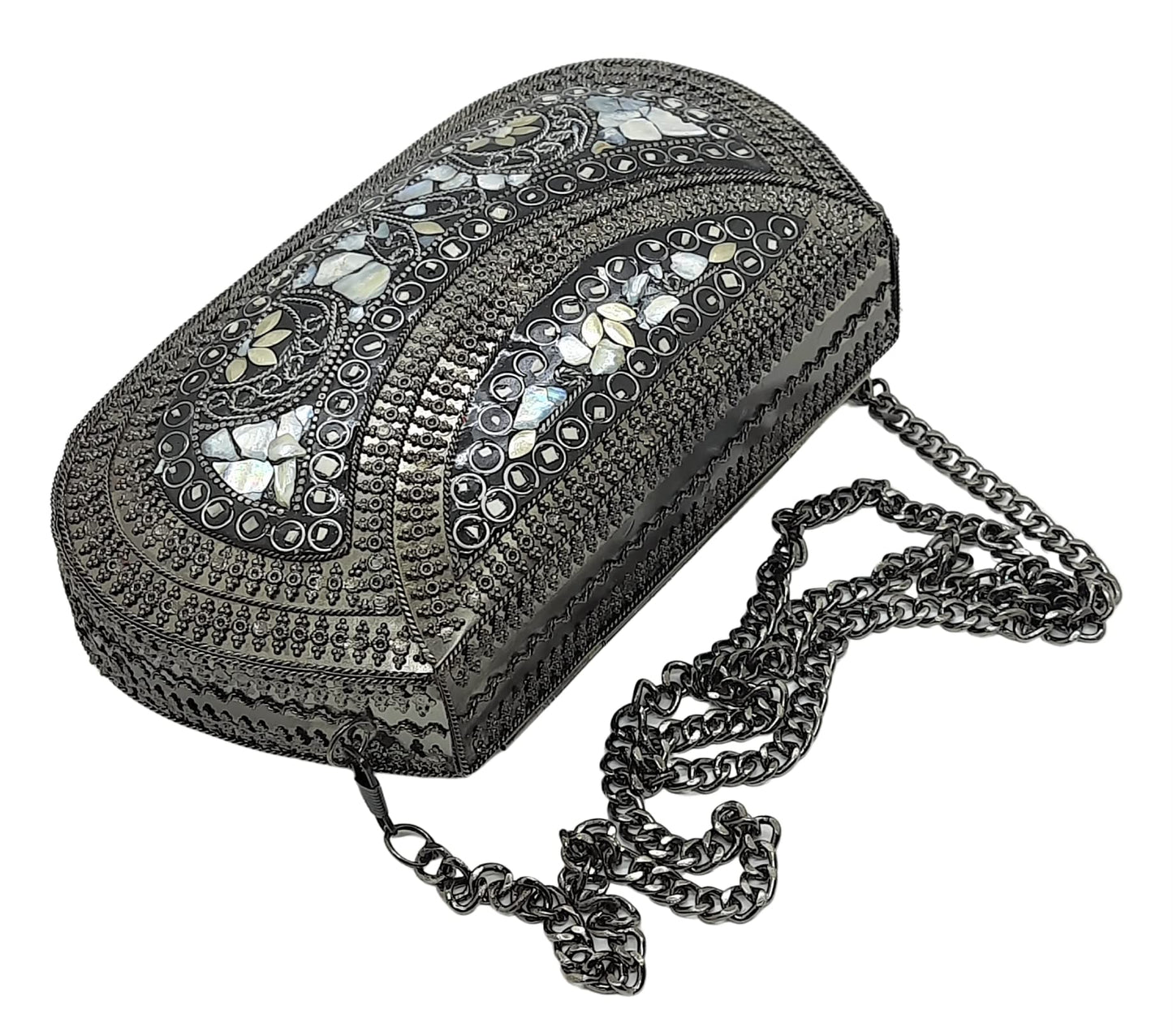 Trend Overseas Handmade Antique Stone Bag Ethnic Clutch - Metal Bag Perfect for Parties, Fits All Cellphone Models