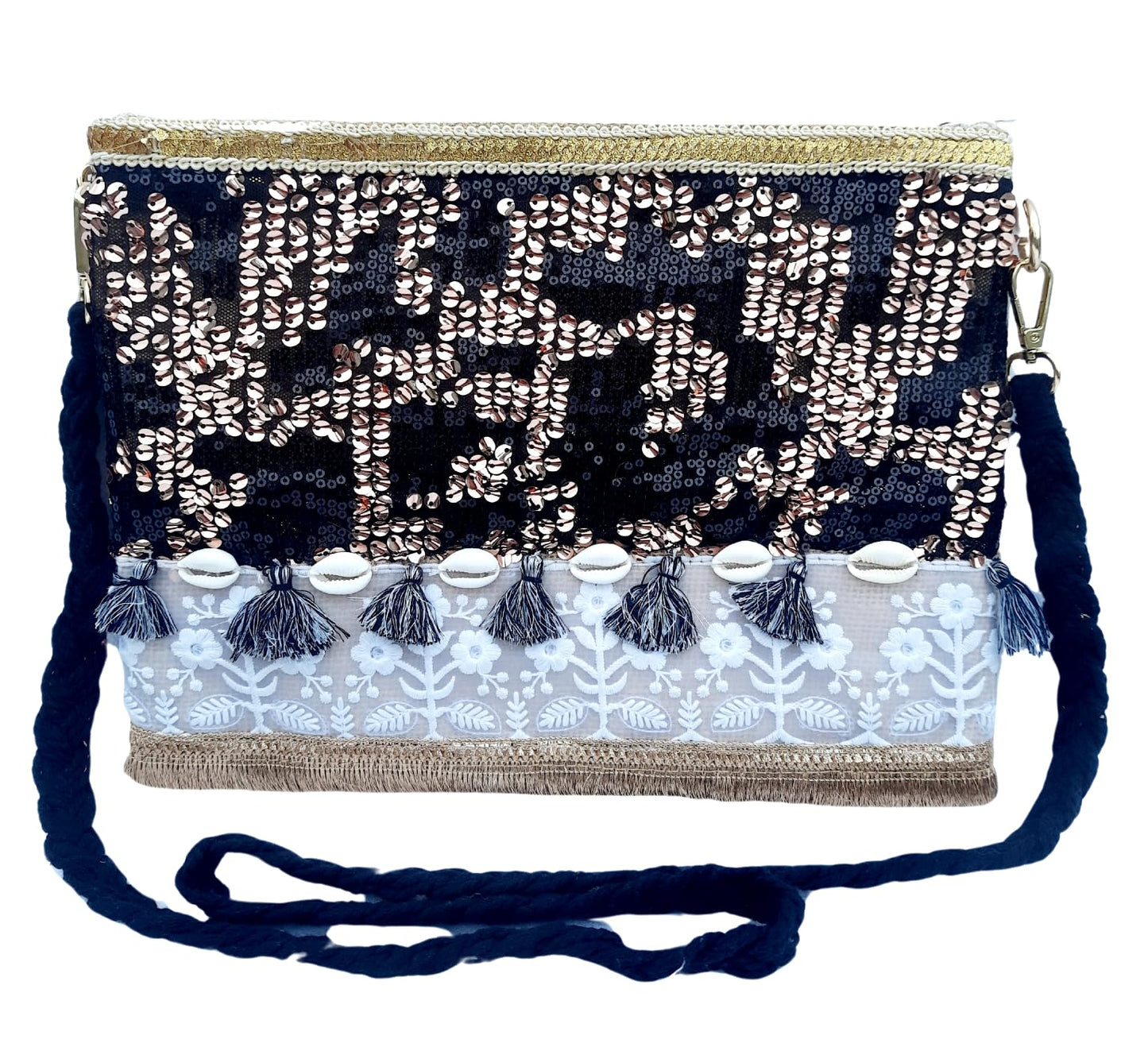 Trend Overseas Multicolor Jute Embroidery pom pom Bridal Bag cross body party sling bag