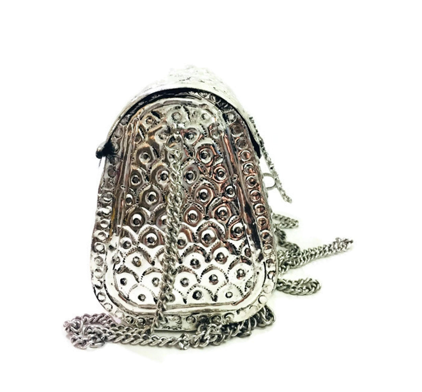 Trend Overseas women gift bridal bag Silver Brass Metal Clutch Sling Bag Indian Ethnic Antique clutch