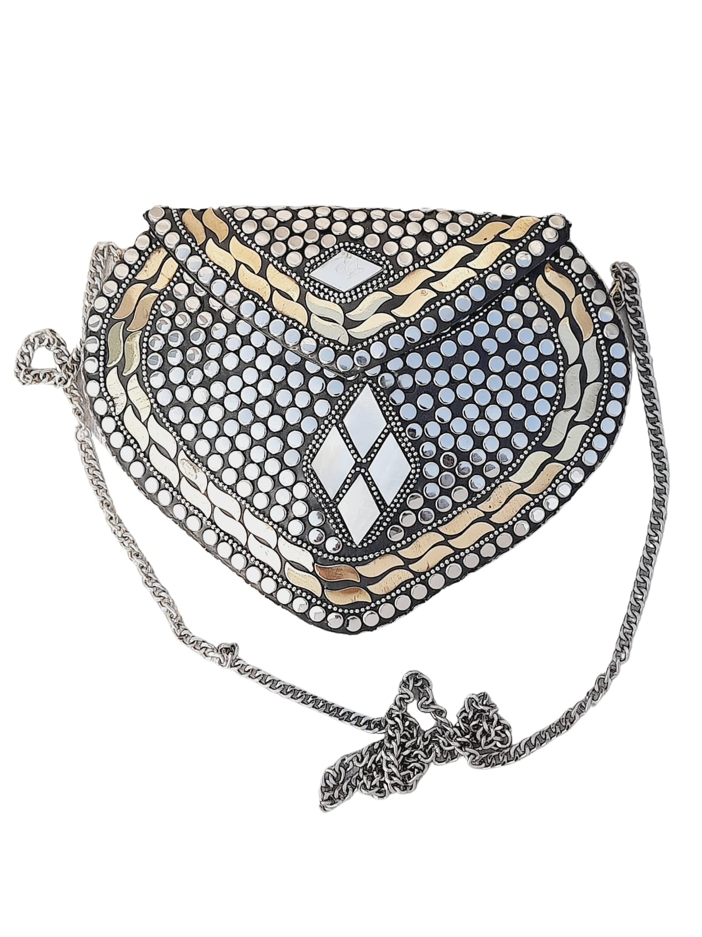 Trend Overseas Ethnic Indian Handmade Heart Design Small Size Bridal Clutch Stone Mosaic Clutch