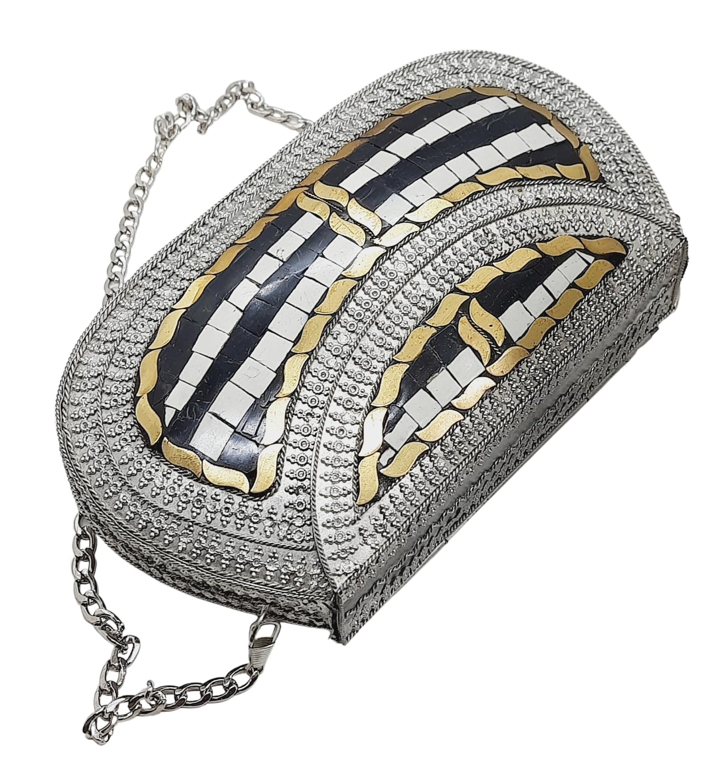 Trend Overseas Handmade Antique Stone Bag Ethnic Clutch - Metal Bag Perfect for Parties, Fits All Cellphone Models