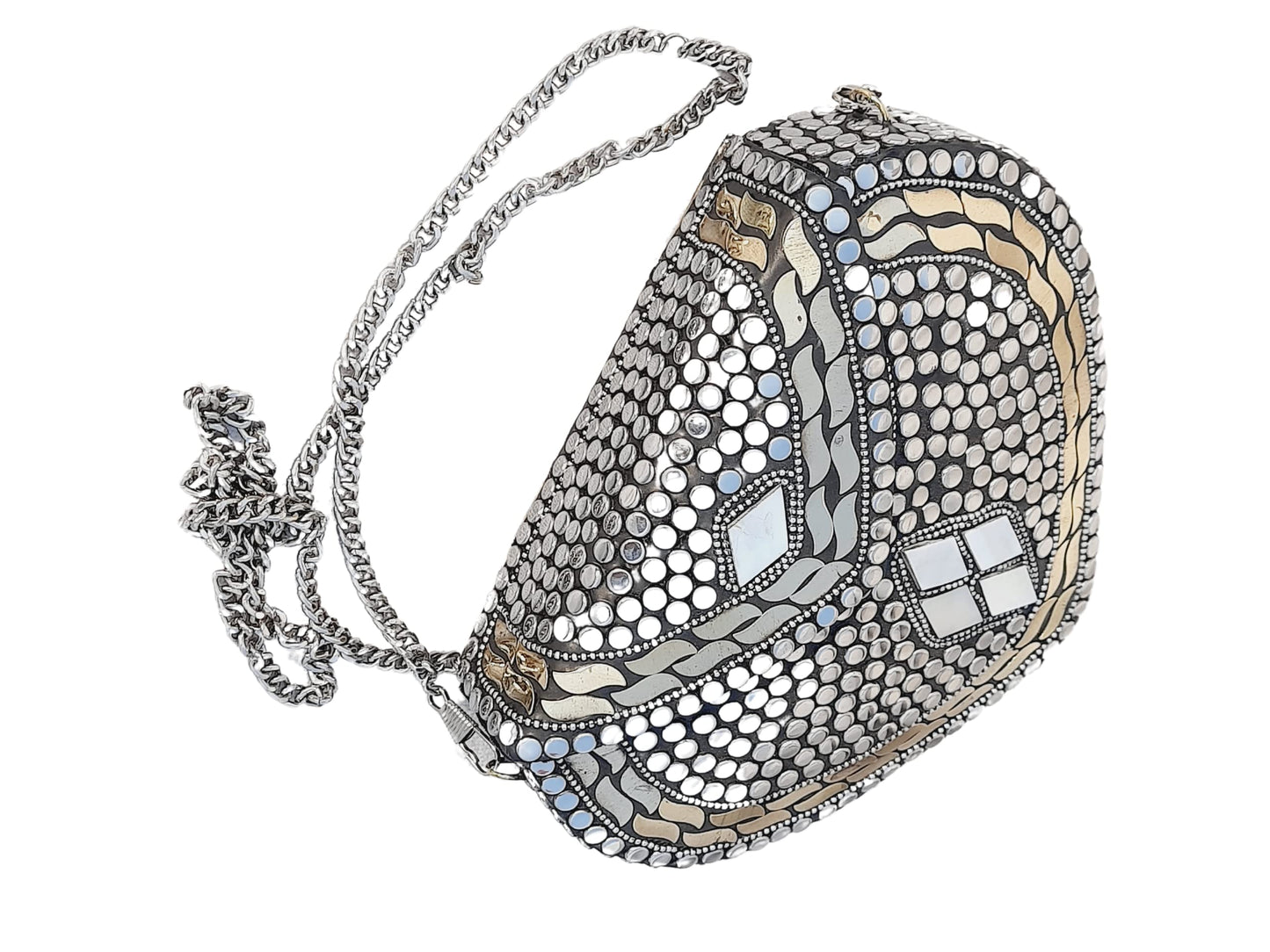 Trend Overseas Ethnic Indian Handmade Heart Design Small Size Bridal Clutch Stone Mosaic Clutch