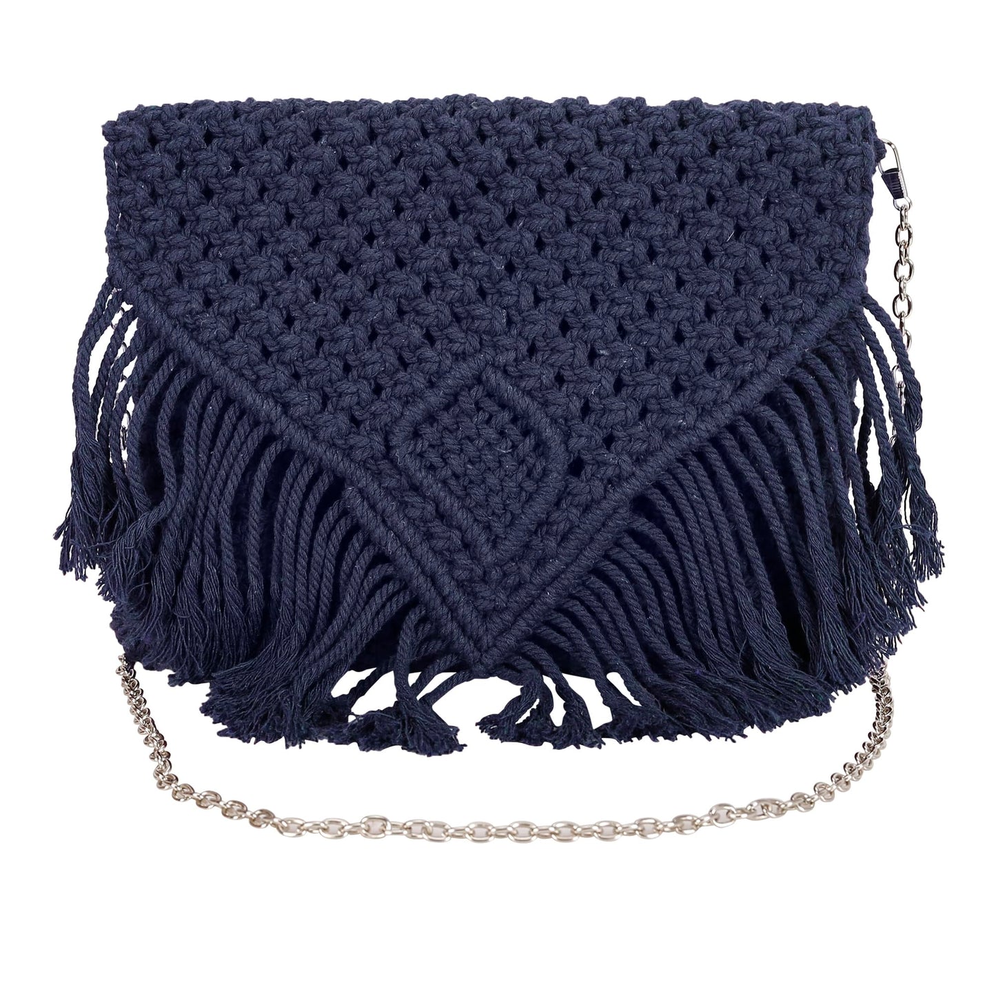 Trend Overseas Women Handwoven Crochet Macrame Cotton Rope Handbag - Lightweight, Adjustable and Detachable Strap, Perfect for Teenagers and Kids