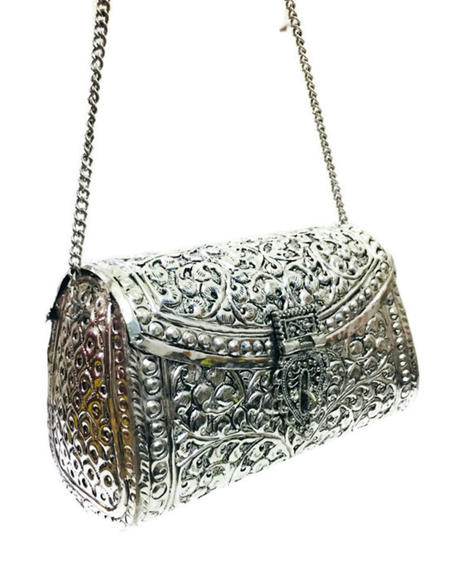 Trend Overseas women gift bridal bag Silver Brass Metal Clutch Sling Bag Indian Ethnic Antique clutch