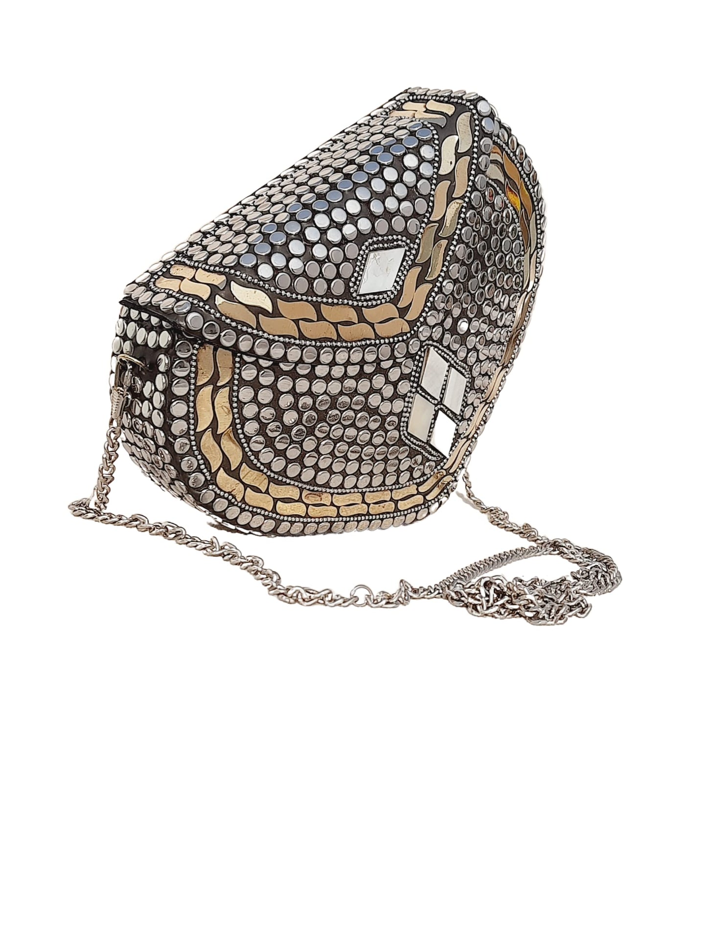 Trend Overseas Ethnic Indian Handmade Heart Design Small Size Bridal Clutch Stone Mosaic Clutch