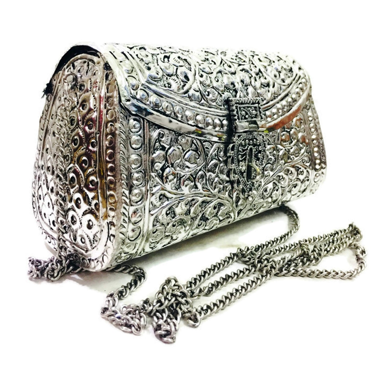 Trend Overseas women gift bridal bag Silver Brass Metal Clutch Sling Bag Indian Ethnic Antique clutch
