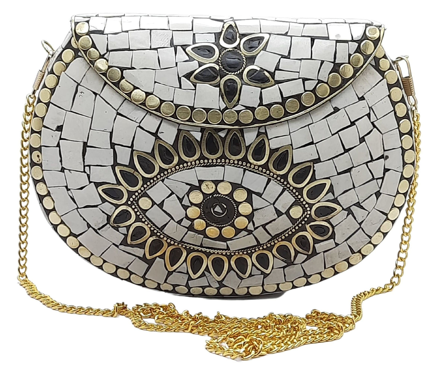Trend Overseas Ethnic Antique Indian Handmade Mosaic Stone Chip Bag Bridal Clutch