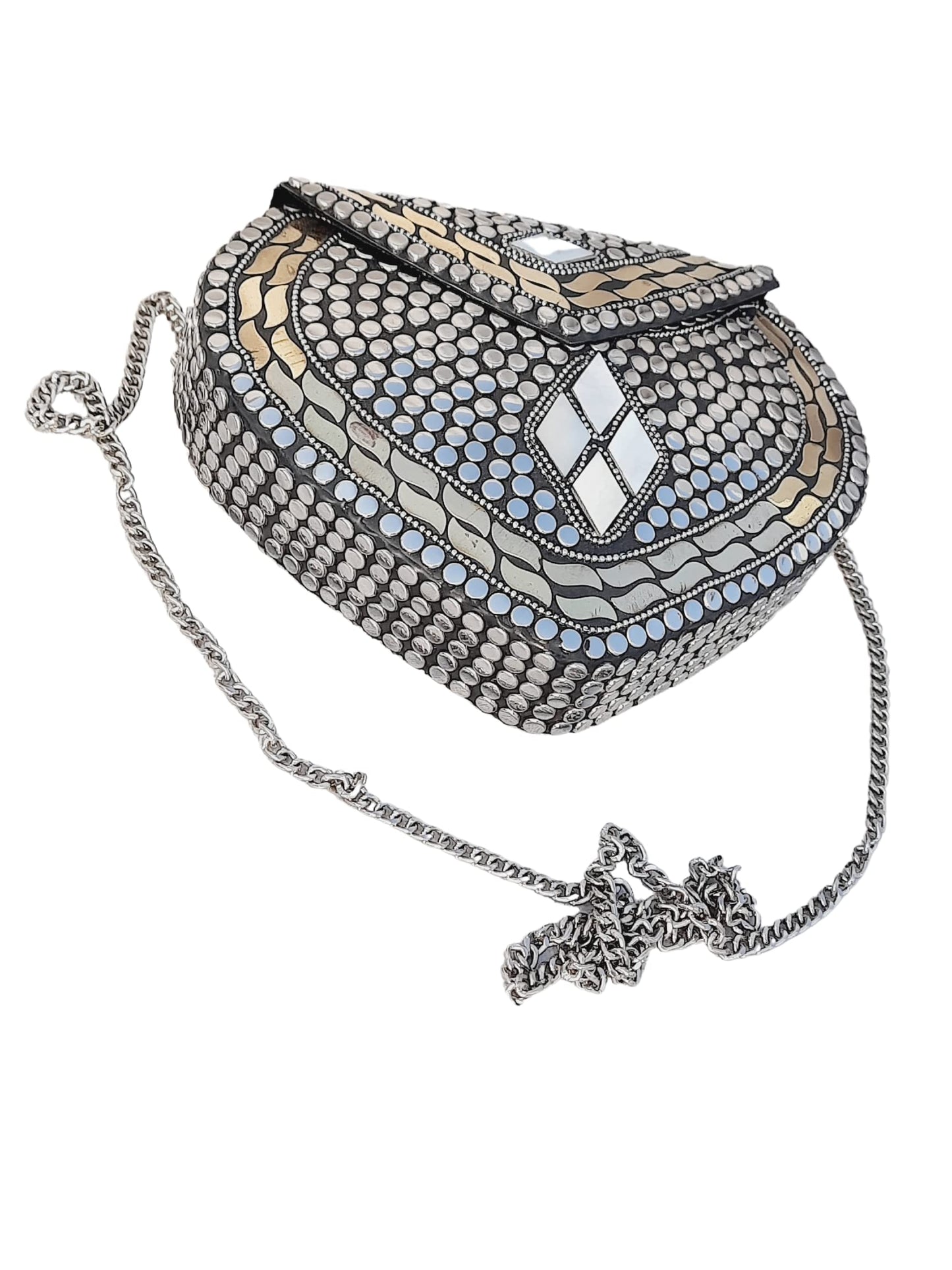 Trend Overseas Ethnic Indian Handmade Heart Design Small Size Bridal Clutch Stone Mosaic Clutch
