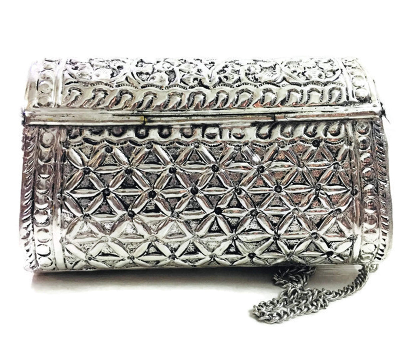 Trend Overseas women gift bridal bag Silver Brass Metal Clutch Sling Bag Indian Ethnic Antique clutch
