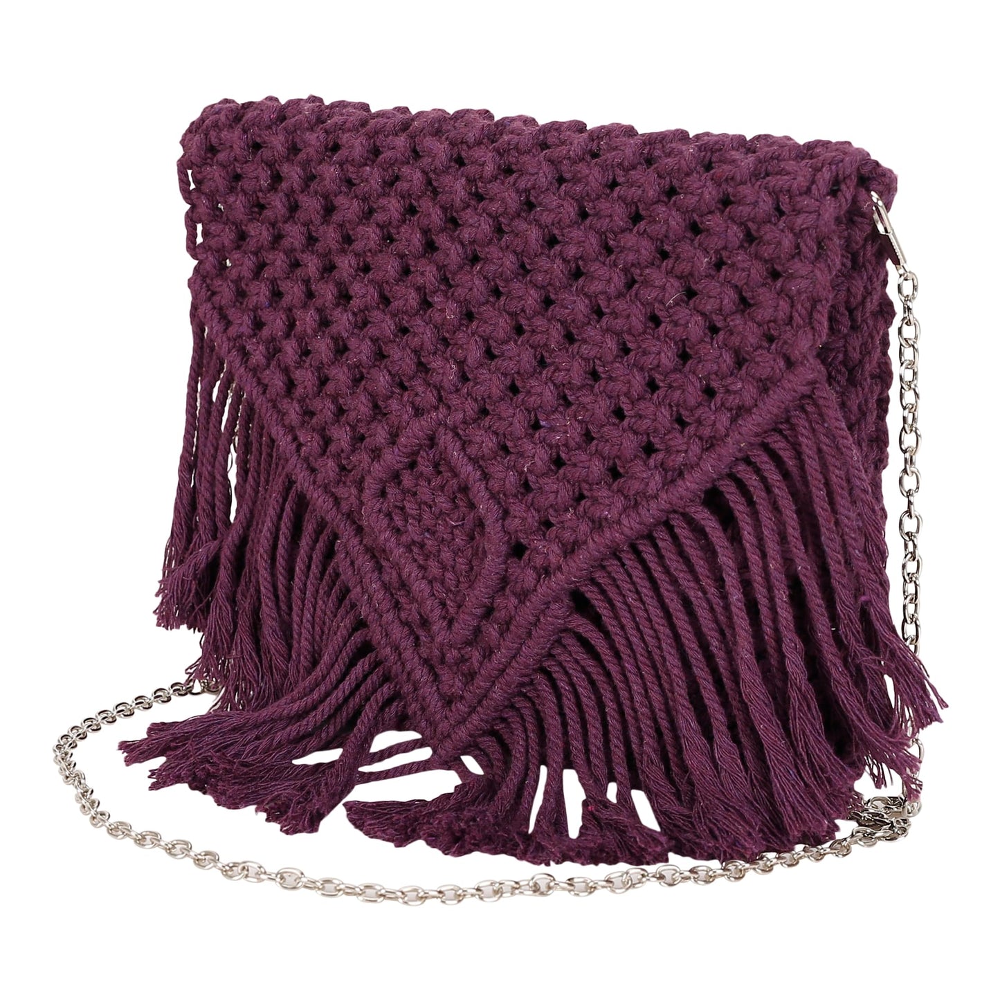 Trend Overseas Women Handwoven Crochet Macrame Cotton Rope Handbag - Lightweight, Adjustable and Detachable Strap, Perfect for Teenagers and Kids