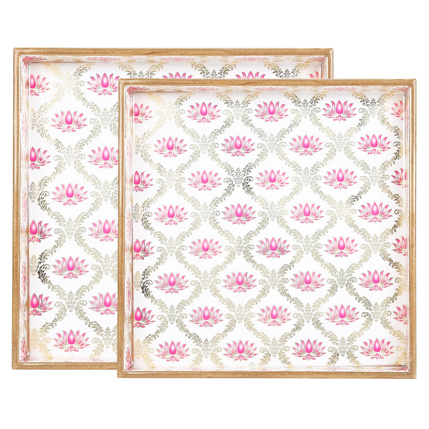 Trend Overseas Designer MDF Wooden Serving Trays Set - Special Enamel Coating, 3D Gold Foil Work, Perfect Size