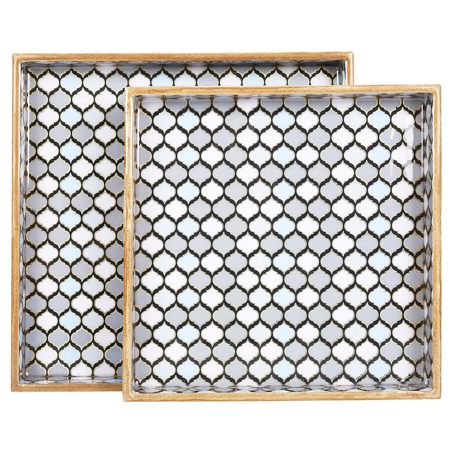 Trend Overseas Designer MDF Wooden Serving Trays Set - Special Enamel Coating, 3D Gold Foil Work, Perfect Size