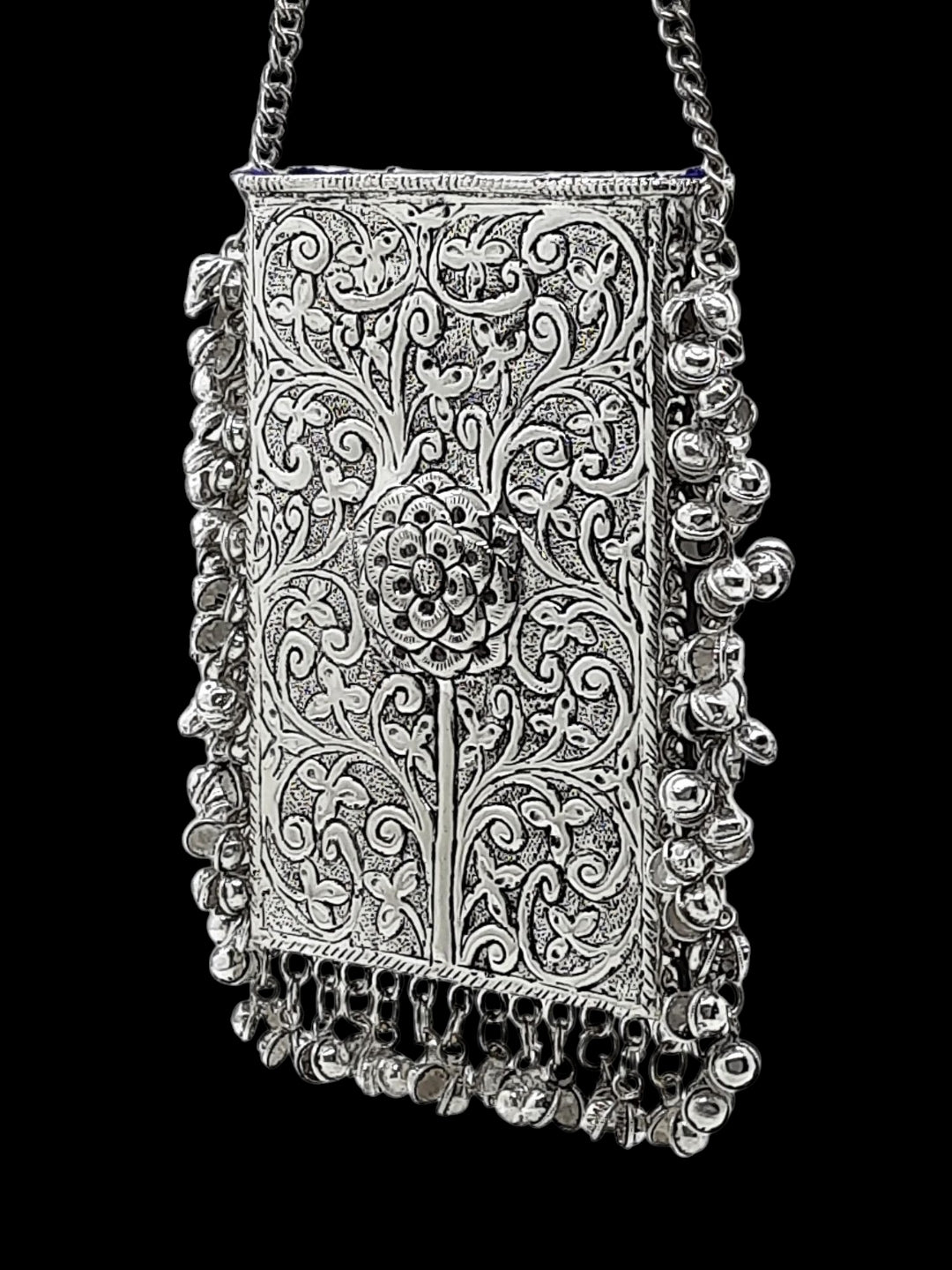 Trend Overseas Silver Metal bag Mobile Cellphone Holder Phone Pouch Cover and Sari Hook for Women Saree Clutch