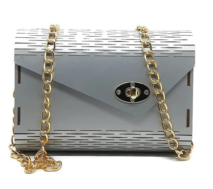 Trend Overseas Women's Clutch Handcrafted Wooden Light Weight Unique Purse Sling Bag (Silver)