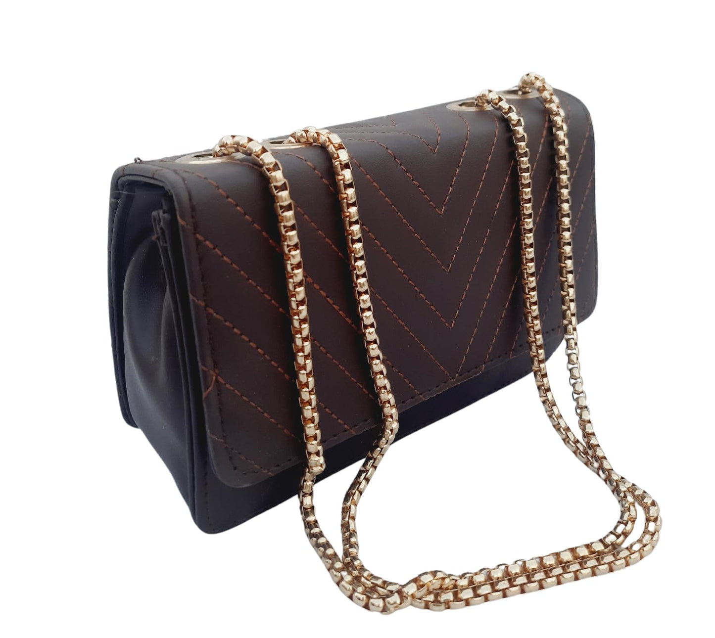 Trend Overseas PU Sling Bag Stylish Golden Chain Crossbody Sling Bag cum Handbag For Women