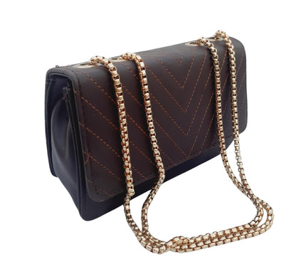Trend Overseas PU Sling Bag Stylish Golden Chain Crossbody Sling Bag cum Handbag For Women