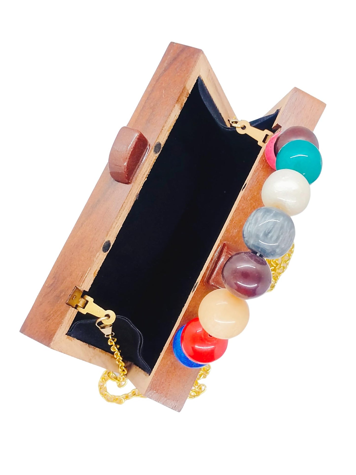 Trend Overseas Women's Wooden Printed Rectangle Ethnic Clutch Bag/Bridal Purse/Handle Clutch