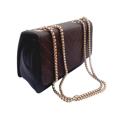 Trend Overseas PU Sling Bag Stylish Golden Chain Crossbody Sling Bag cum Handbag For Women