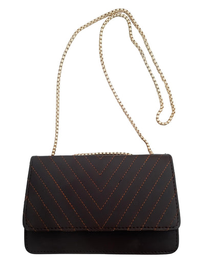 Trend Overseas PU Sling Bag Stylish Golden Chain Crossbody Sling Bag cum Handbag For Women