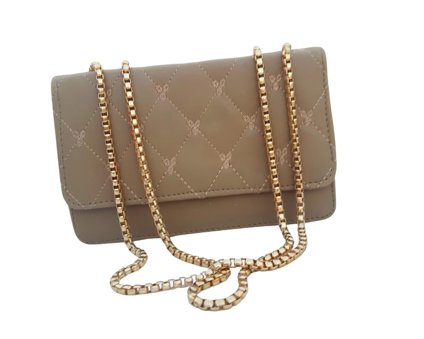 Trend Overseas PU Sling Bag Stylish Golden Chain Crossbody Sling Bag cum Handbag For Women
