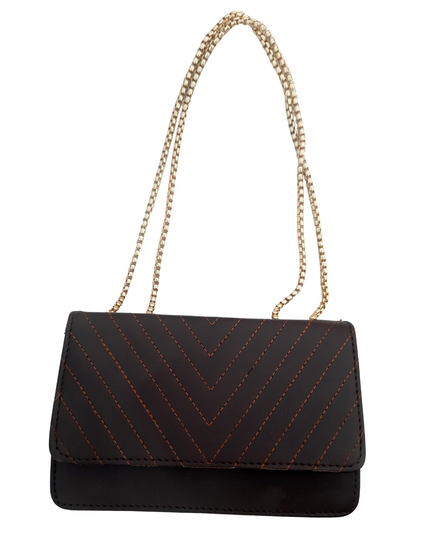 Trend Overseas PU Sling Bag Stylish Golden Chain Crossbody Sling Bag cum Handbag For Women
