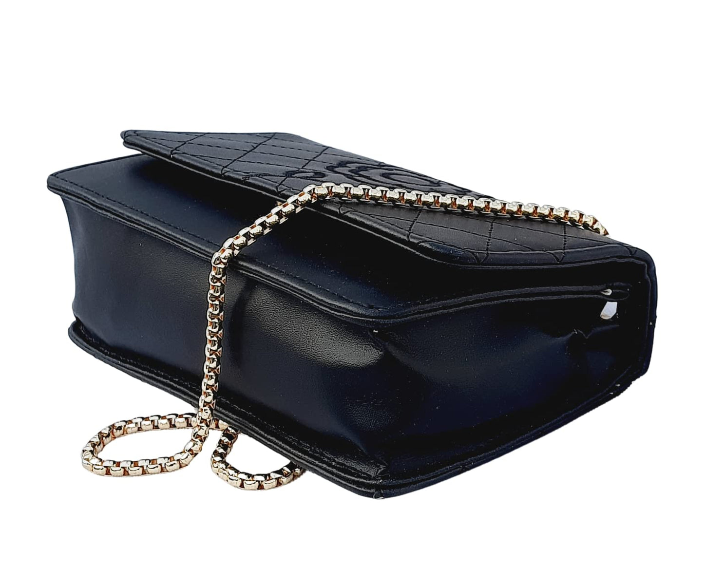 Trend Overseas PU Sling Bag Stylish Golden Chain Crossbody Sling Bag cum Handbag For Women