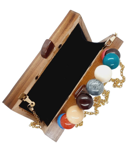 Trend Overseas Women's Wooden Printed Rectangle Ethnic Clutch Bag/Bridal Purse/Handle Clutch