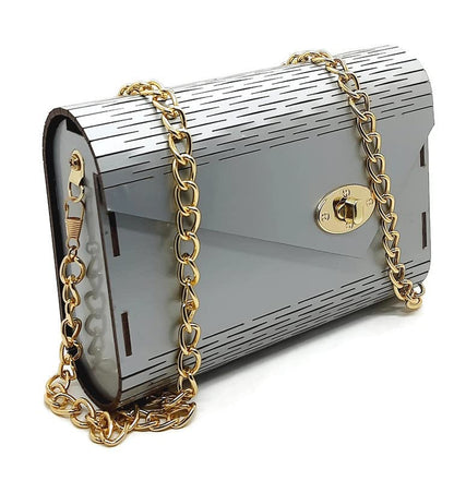 Trend Overseas Women's Clutch Handcrafted Wooden Light Weight Unique Purse Sling Bag (Silver)