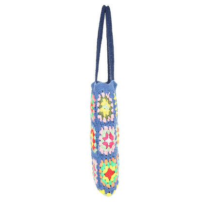 Trend Overseas Handwoven Crochet Multicolour Flower Straw Bag - Travel, Beach, Shopping Woven Shoulder Bag for Women