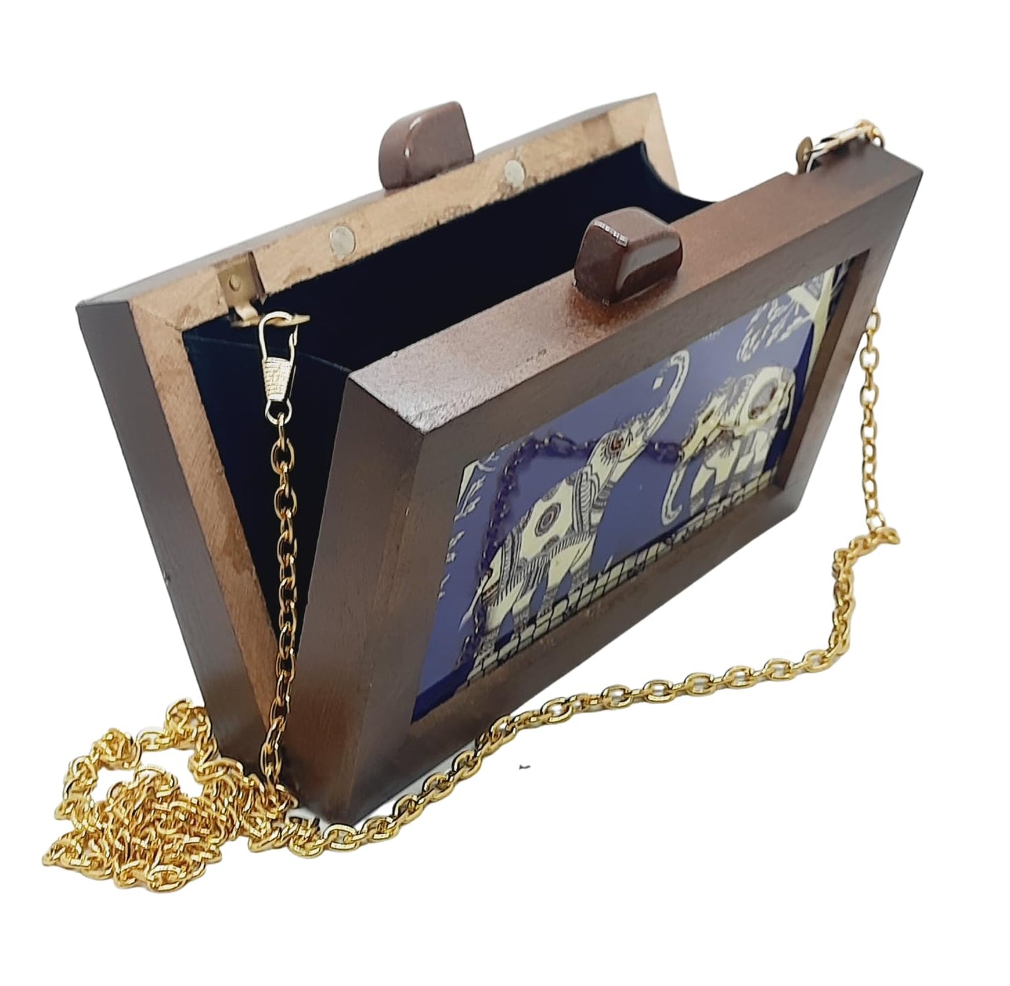 Trend Overseas Women's Wooden Printed Ethnic Clutch Bag/Bridal Purse/Handbag_Crossbody Sling Bags Detachable Chain for Bridal,