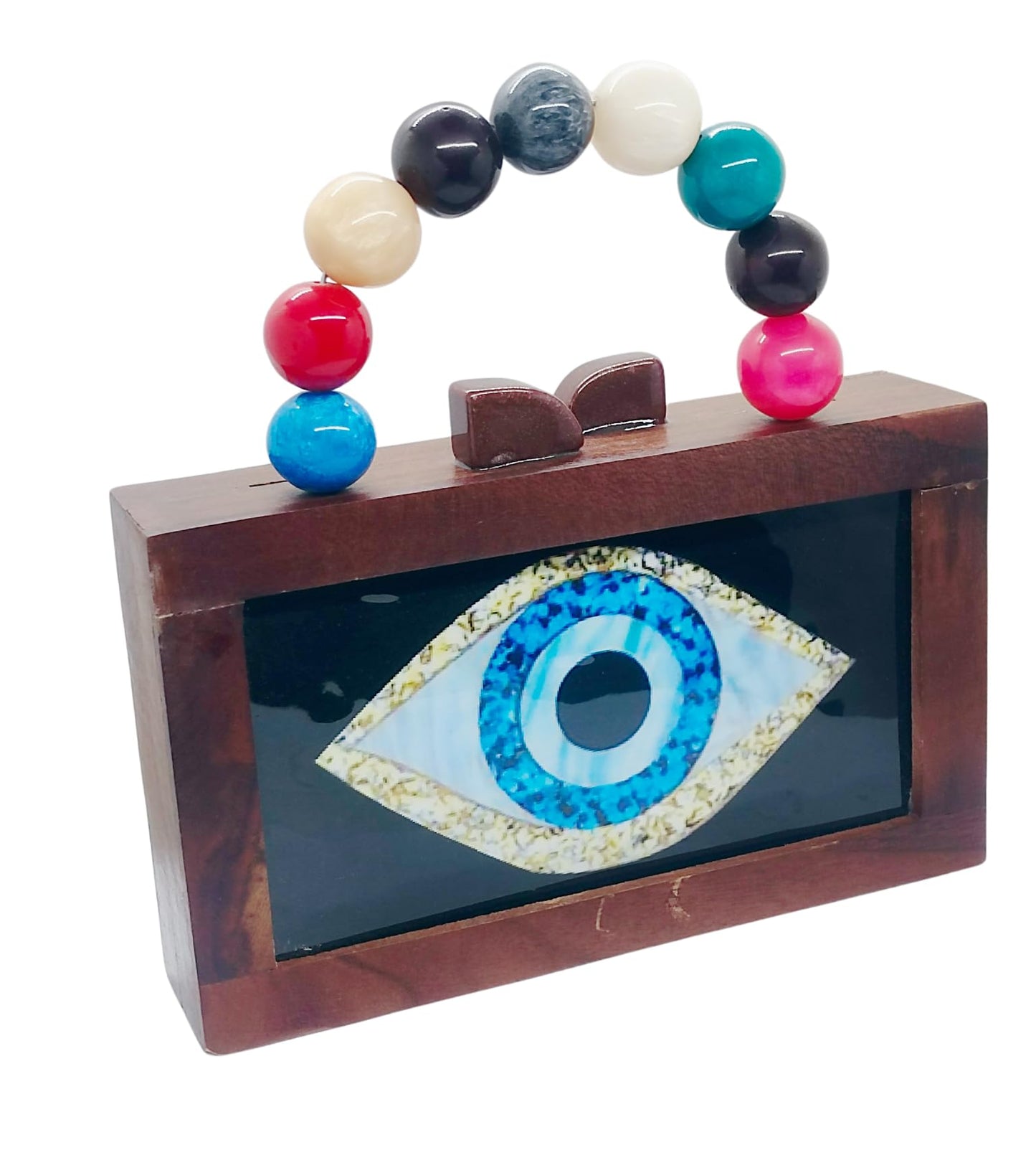 Trend Overseas Women's Wooden Printed Rectangle Ethnic Clutch Bag/Bridal Purse/Handle Clutch
