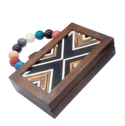 Trend Overseas Women's Wooden Printed Rectangle Ethnic Clutch Bag/Bridal Purse/Handle Clutch