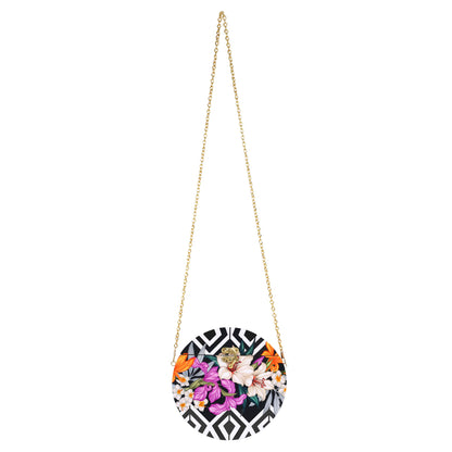 Trend Overseas Women's Wooden Printed Round Ethnic Clutch Bag/Bridal Purse/Handbag_Crossbody Sling Bags for Party