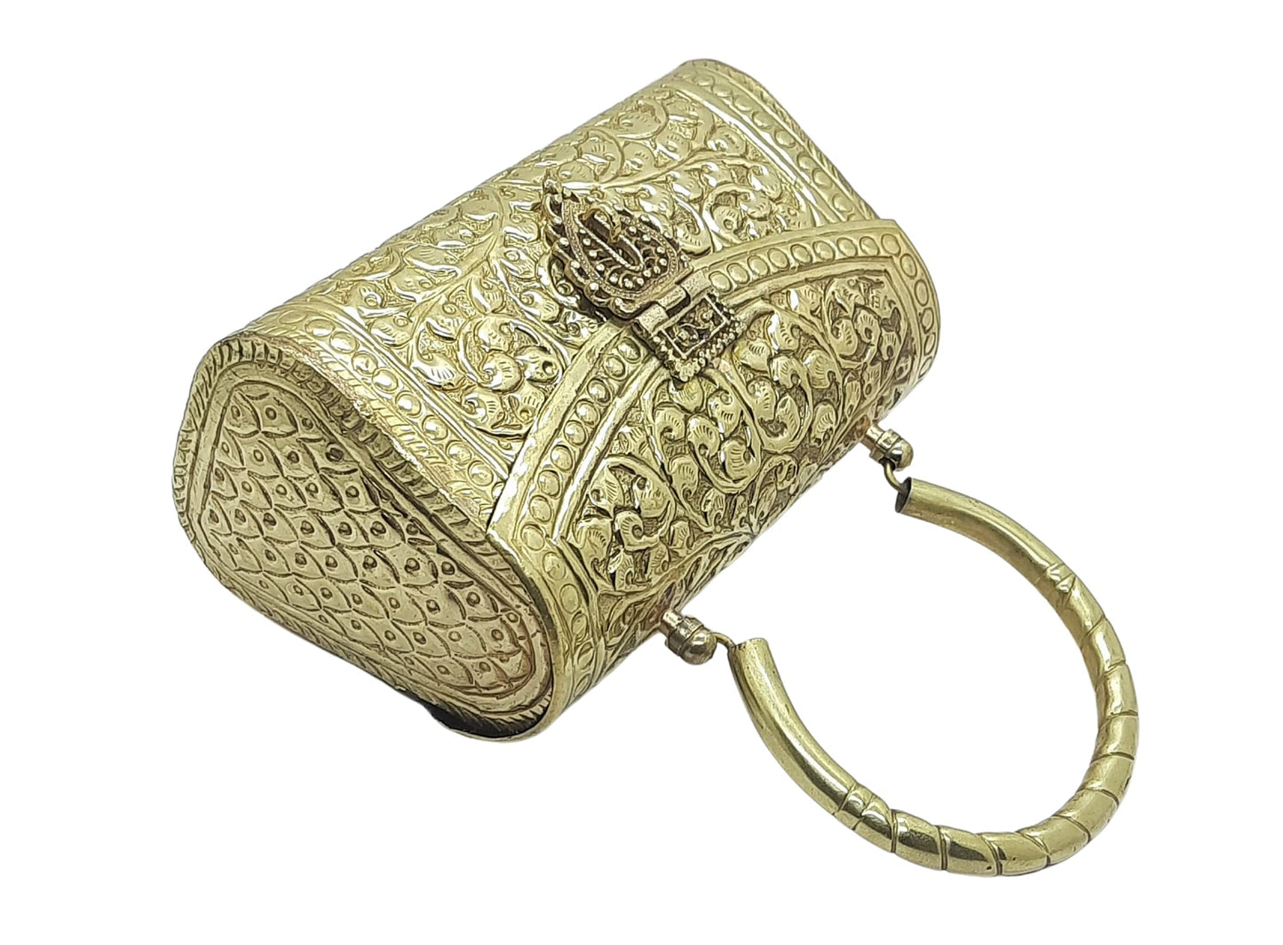 Trend Overseas Gold Metal Bridal Clutch – Brass Handle Evening Purse for Weddings & Parties