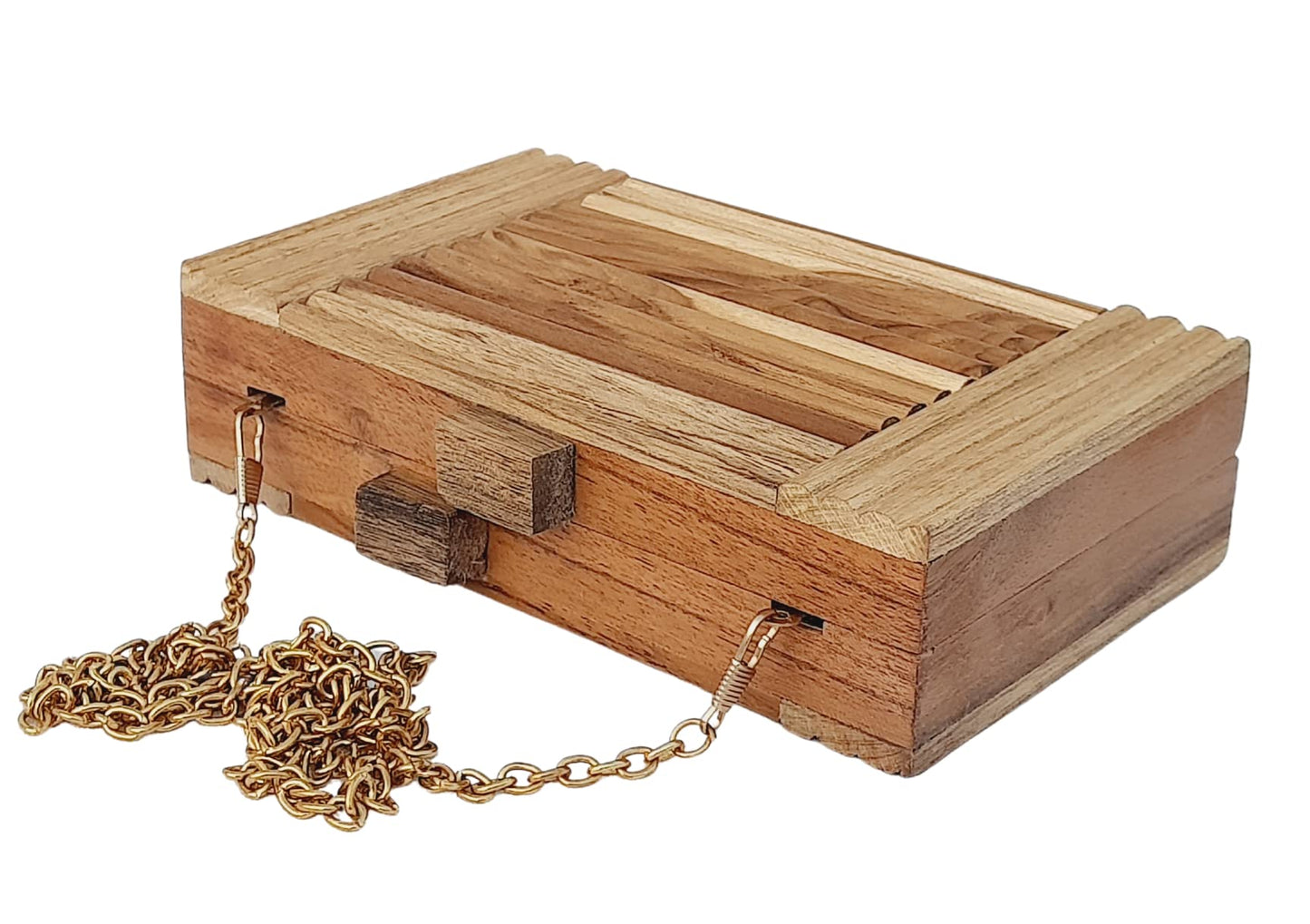 Trend Overseas Natural Wooden Clutch Purse Bridal Clutch Handmade Brown Wooden Clutch cum Sling Bag